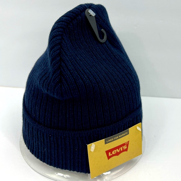 LEVI’S, WARM & COMFORTABLE BEANIE, LINED WITH FLEECE, UNISEX,ONE SIZE, NAVY BLUE - Picture 4 of 15